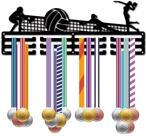 CREATCABIN Beach-Volleyball-Medaillenhalter,Medaillenaufhänger,Medaillen-Wandhalterung,Rahmen,Sport-Hängesportler,Metall,Eisen,Schwarz,Organizer-Rack Zum Aufhängen von 60 Medaillen,Fußball 40x15cm