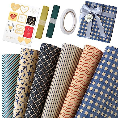 6 Geschenkpapier Rolle Set Packpapier Packseidenpapier 50×70cm Wrapping Paper Geschenkpapier Geburtstag Abdeckpapier Geschenkpapier Rollen Kraftpapier Rolle Paketpapier Papier Rolle