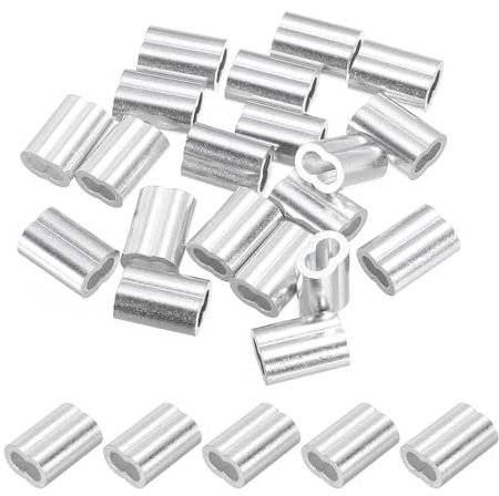 PATIKIL 1/8 / 3 mm Aluminum Crimping Loop Sleeves, 30Pcs Cable Crimp Ferrules Wire Rope Sleeves Loops for Rigging Railing, Silver Tone