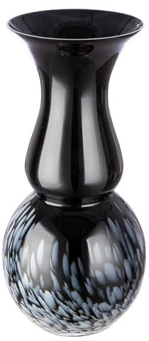 GILDE Deko Pokal Vase groß schwarz weiß - Moderne Dekovase Dekoobjekt Glasvase Blumenvase handgefertigt aus Farbglas - Höhe 43 cm