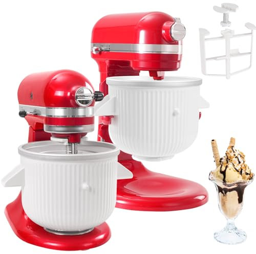 Máquinas para hacer helados para batidora Kitchenaid, compatible con Kitchen Aid de 4.5 cuartos de galón y mezclador más grande, 2 cuartos de galón de yogur congelado y helado, apto para lavavajillas