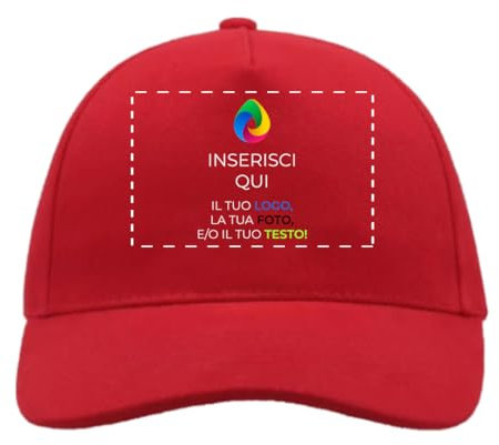 Cappellino Personalizzato con Stampa e Ricamo, Foto, Testo, Logo 100% Cotone (Rosso - 1 Pezzo)