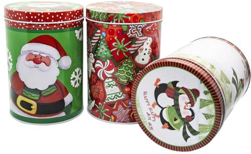 Onlvmyur 3 Pezzi Scatole di Latta Natalizie Rotondo Lattine in Metallo Scatola Regalo Natale Vuote Creativo Scatola Natale Confezione per Regali di Natale