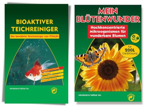 Vitalin Bio-Teichreiniger & Pflanzenaktivator, Teich- und Gartenpflege-Set für gesunde Pflanzen und klares Wasser