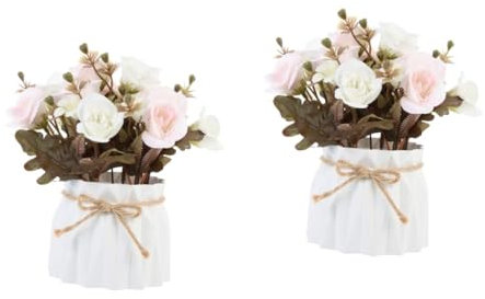 STOBAZA 2 Pièces Fleur Artificielle Fleurs Artificielles en Pot Compositions Séchées Centre De Table Fleur en Pot Fleurs Artificielles De Pivoine Réel Décor Rosier Plastique Rose
