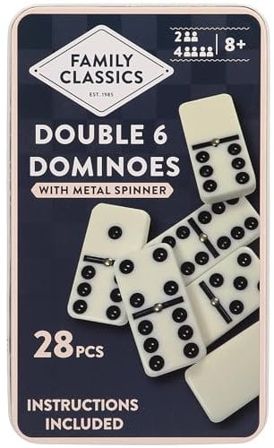 Navoys Classic Double 6 Dominoes Tin Gift Set 28 Pieces - Retro Dominoes Game for Children & Adults, Dementia Activities, Pub Game, Kids Age 8 and Above, Travel Size Design