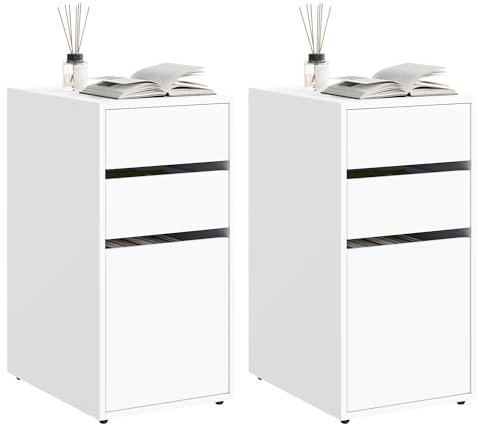 WOLTU 2er-Set Nachttisch mit 3 Schubladen in 2 Größen, Nachtschrank, 30x60x40 cm, Nachtkommode Nachtkasten Holz, Sofatisch Beistelltisch Aktenschrank, für Schlafzimmer Wohnzimmer, Weiß, NTS17ws-2