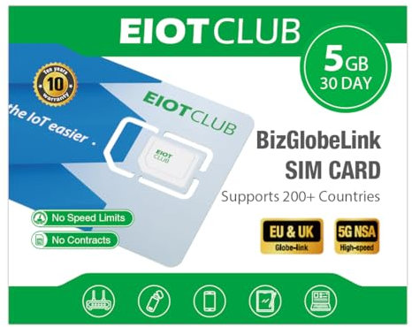 EIOTCLUB International Data SIM Card for 200 Countries, 5GB Data Prepaid SIM, Valid for 30 days, Travel SIM Card, for Phone Tablet WiFi Hotspots Router, No Contract, Data Only, NO SMS/Calls