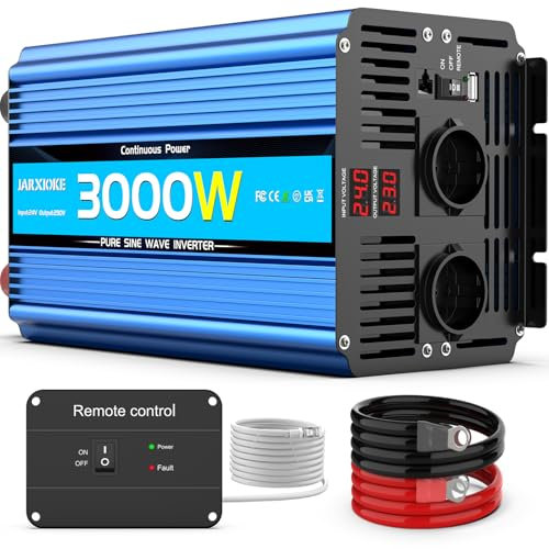 Wechselrichter 24V auf 230V 3000W/6000W Reiner Sinus Spannungswandler mit Fernbedienung,LED-Anzeige,EU AC Steckdosen,USB-Anschluss,Pure Sine Wave Inverter für Auto,Wohnwagen,Boot,Camping,Stromausfall