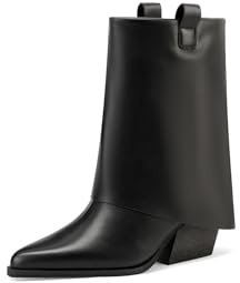 QUEEN HELENA Stivaletti Camperos a Gambale Largo Stivali Bassi a Punta Texani Donna X31-108 (Nero, Sistema Taglie Calzature EU, Adulto, Donna, Numero, Media, 36)