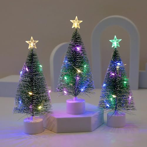Lot de 3 mini sapin de Noël artificiel avec guirlandes lumineuses LED - Décoration de table - Petit sapin de Noël miniature avec éclairage - Décoration de table de Noël