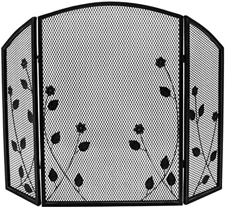 Kaminschutzgitter, Funkenschutzgitter – 81,3 cm/83,8 cm/89,9 cm Höhe optional, Funken-Flammenbarriere-Umrandung mit floralem Metallgeflecht, klassische Kaminabdeckung (Farbe: Schwarz, Größe: Höhe 80