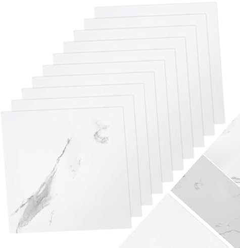 10 Sheets Floor Tiles Self Adhesive Vinyl Floor Sticker Kitchen Waterproof Marble White Vinyl Flooring12 x 12 in Peel & Stick Floor Tiles for Kitchen Living Room Bathroom Bedroom Camper (Grey White)