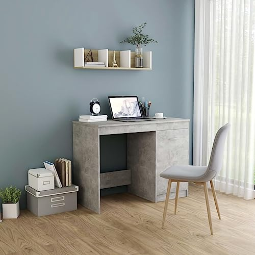 Myheimly Schreibtisch Computertisch Arbeitstisch Bürotisch PC Tisch Büro Laptoptisch Büromöbel Arbeitszimmer 100x50x76cm Holzwerkstoff Betongrau