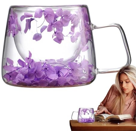 Flowers Inside Glass Coffee Mug - Transparent Mug With Flowers | Spring Coffee Cups, Flower Coffee Mug, Double Wall Insulated Floral Mug With Handle For Juice