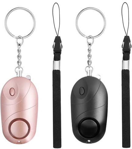 AiQInu 2 Stück Sirene Schlüsselanhänger, Persönlicher Alarm für Frauen, Self Defense Alarm 140dB LED für Frauen/Senioren/Student (Rosa, Schwarz)