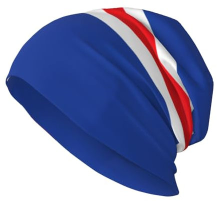 EdWal Beanie-Mütze mit Island-Flagge, warm, gestrickt, weich, hautfreundlich, für Damen und Herren, Schwarz, Schwarz , Einheitsgröße