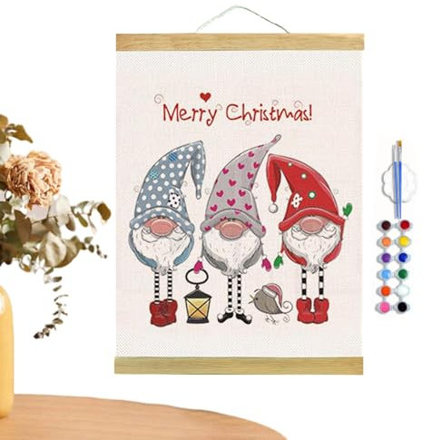 Rollo de papel de dibujo, rollo de pintura al óleo de Navidad, pintura para colorear, arte de pared con pincel y paleta, juego de imágenes para colorear para principiantes