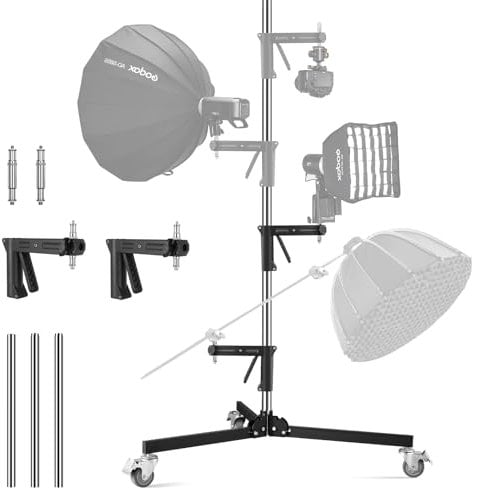 Soonpho Metal Heavy Roll Stand Studio Light Stand 240cm Robust C Stand with wheels for tripod and 2 Sliding Handle Kit,Maximum Load Capacity 15kg for Studio Monolight Softbox Reflector
