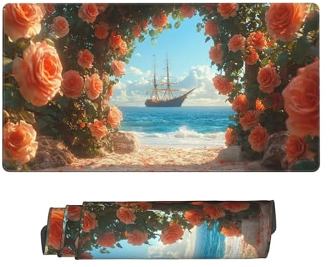 Groß Mauspad 120x60cm, Waterproof Gaming Mouse Pad Rose Sailboat Mousepad, Mouse Pad XXL, Non-Slip Rubber Base, Soft Smooth Surface Extended Keyboard Desk Mat for Office Dekoration, Geschenke B-740