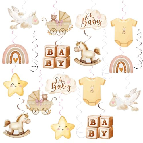 BETESSIN 20 Stück Spiral Girlanden zur Geburt & Babyparty - Willkommen Zuhause Baby Luftschlangen - Hängende Wirbel Dekoration - Willkommen Baby Deckenhänger für Babyparty Deko, Babyshowerparty Deko