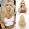 BARSDAR Blond Perücke mit Pony, 50cm Layered Blond Perücke mit Bangs für Frauen Natürliches Aussehen Weiche Gewellte Synthetische Perücken Glattes Haarschnitt Fringe Tägliche Party Halloween