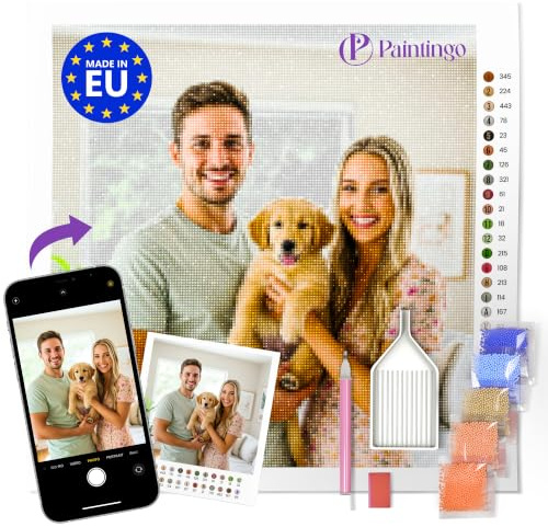 PAINTINGO Diamond Painting eigenes Foto 40x60 cm - Geschenk Erwachsene | Nur Leinwand, 25% Extra-Diamanten, 5D Harzsteine, Komplett-Set mit Zubehör, Made in EU, Ideal als Geschenk & Wanddeko