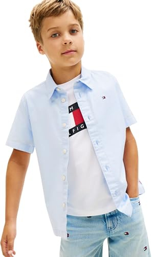 Tommy Hilfiger Jungen Hemd Stretch Oxford Kurzarm, Blau (Sweet Blue), 14 Jahre