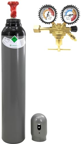 Bouteille de gaz azote - Bouteille de gaz de protection - 8 l remplie - 200 bar - 1,6 m³ - Avec réducteur de pression et capuchon de protection - Pour climatisation, remplissage de pneus et soudage