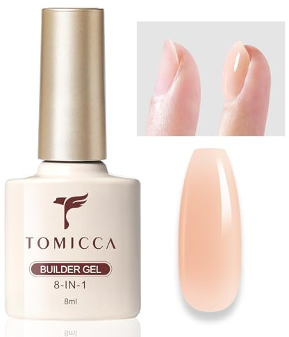 TOMICCA 8ml Light Nude Builder Gel 8-in-1 for Nail Repair Color Base | Builder gel for nails, extension gel in a bottle, UV/LED cured, soak off for DIY home manicure & nail art for women.