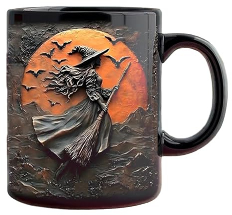 Hugsweet Halloween Witch Coffee Mug - 325ml Halloween Ceramic Witch Mugs, Halloweens Drinking Mug Ceramic Tea Cup, Beautiful Witches Accent Mugs for Women Men
