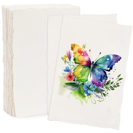 25 Stück Handgefertiges Watercolor Paper Aquarellpapier Büttenpapier | Dickes Papier Samenpapier Kreativ-Stil Zeichenpapier Geeignet FüR Zeichnungen GrußKarten Und Briefe (10.2 X 15.2 CM)