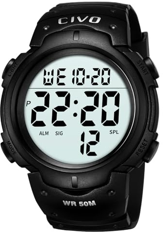 CIVO Herrenuhr Digital Sport Outdoor: Leicht Lesen Große Zifferblatt Militär 50M Wasserdicht - Tactical LCD Digital Armbanduhr Mit Wecker/Kalender/Stoppuhr