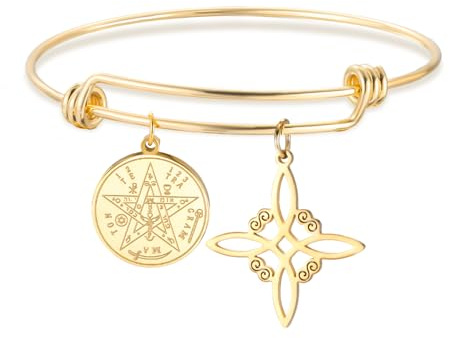 Dreamtimes Hexenknoten & Tetragrammaton-Pentagramm-Anhänger-Armband Edelstahl-Schutzarmband für Frauen Verstellbares Hexenknoten-Armband