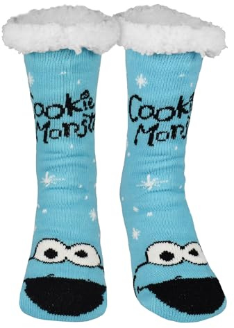United Labels Sesamstraße Krümelmonster Hüttensocken - Haussocken für Herren Kuschelsocken Flauschige Wintersocken warme Männer Socken Blau