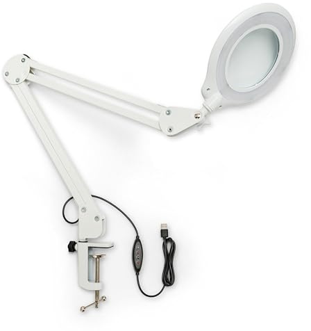 LED-Lupe mit 1000 Lumen Arbeitsleuchte – 105-mm-Glaslinse und 3 Dioptrien, hochwertiger Schwenkarm, einstellbare Lichtfarbe, Tischklemme – ideal für präzises Arbeiten