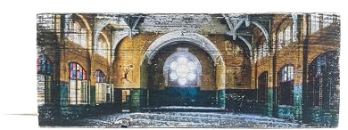 BildArt Upcycling Dachbalken Wandbild – Lost Place Alte Sporthalle – Handgedruckte Fotokunst auf Altholz 19×7×4 cm
