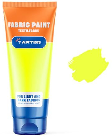 7 Artists Textilfarbe Gelb Neon 60 ml – Stoffmalfarben Waschfest für Kleidung, Sneaker & Leder | Permanent Textilfarbe Waschmaschinenfest | Stofffarbe ohne Bügeln für T-Shirt, Jeans & Taschen
