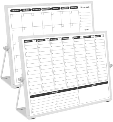 KODAPAGE Doppelseitiges Whiteboard Wochenplaner/Monatsplaner und Stundenplaner abwischbar mit Halter für Tisch und zum aufhängen für Wand 40 x 30 cm