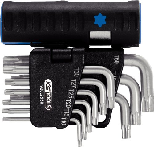 KS Tools 920.2550 3 in 1 TX-Winkelstiftschlüssel-Satz mit Bohrung,10-tlg. kurz