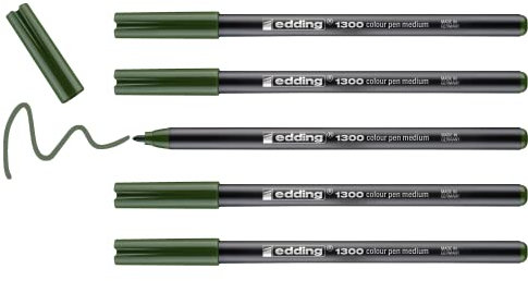 edding 1300 rotulador de color de trazo medio - verde oliva- x5 - punta redondeada 2 mm - rotulador para dibujar y escribir - rotulador para el colegio, mandalas, Bullet Journals