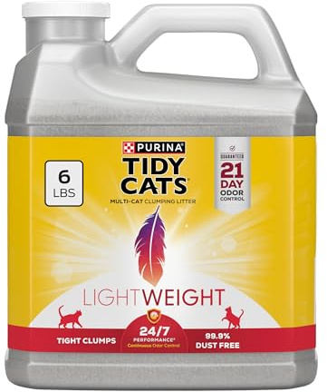Purina Tidy Cats LightWeight 24/7 Performance Odor control, Multi-Cat, Clumping, 99.9 Percent Dust Free Cat Litter - 6 lb. Jug