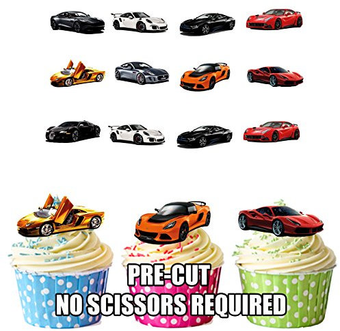 AK Giftshop Sports Car Party Pack. - Edible Stand-up Cup Cake Toppers (pack of 36)