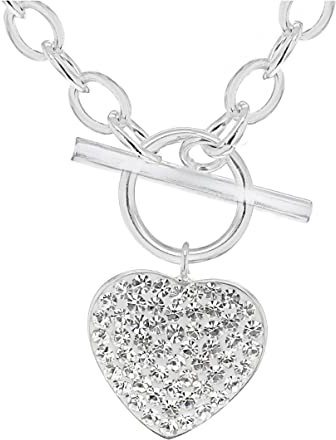 Tuscany Silver Damen Collier Sterling Silber Herz Kristall 43cm/17' | Crystalique, Herz, Belcherkette