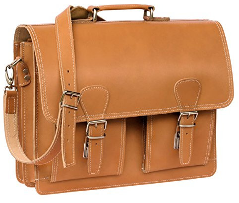 Hamosons – Klassische Aktentasche/Lehrertasche Größe L aus Leder, Cognac-Braun, Modell 600