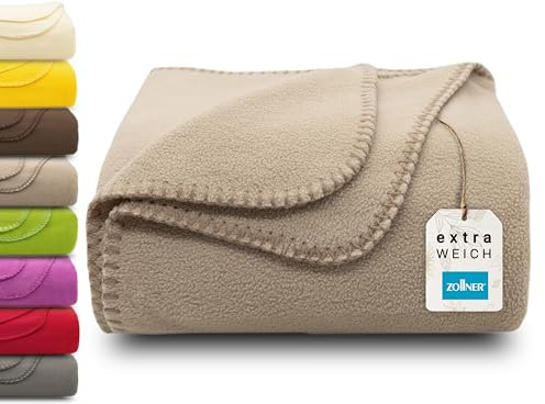 ZOLLNER Kuscheldecke in Sand - weiche Couchdecke in 130x170 cm - mit Kettelrand - Polyester - waschbar bis 95°C – Hotelqualität - Oeko Tex® Zertifiziert