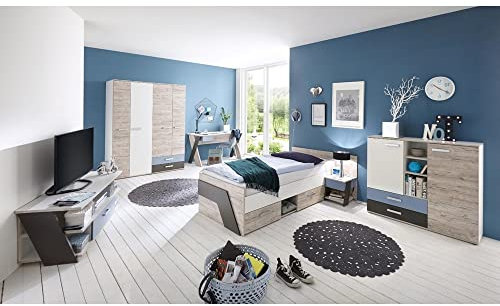 Lomadox Jugendzimmer Komplett Set Kinderzimmer Schlafzimmer Set LEEDS-10 6-teilig in Sandeiche Nb. Made in Germany