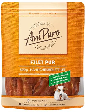 AniPuro 500g Filet Pur, Snack aus Hähnchenbrustfilet, hochwertig und getreidefrei, Leckerli mit hohem Proteingehalt, für große und kleine Hunde