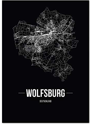 JUNIWORDS Stadtposter - Wähle Deine Stadt - Wolfsburg - 40 x 60 cm Poster - Schrift B - Schwarz