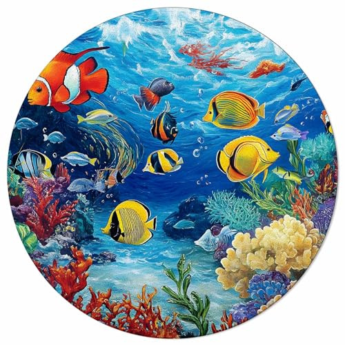 Teppich mit Meeresmotiv, rund, 152 cm, Unterwasserwelt, Fische, Meeres-Kollektion, Läufer/Kreis-Teppich (rutschfest), Teppiche für Kinderzimmer, Wohnzimmer, Schlafzimmer, Innen- und Außenbereich
